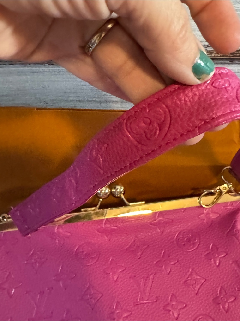 Designer-Style Hot Pink Embossed Dome Handbag - Picture 4 of 15